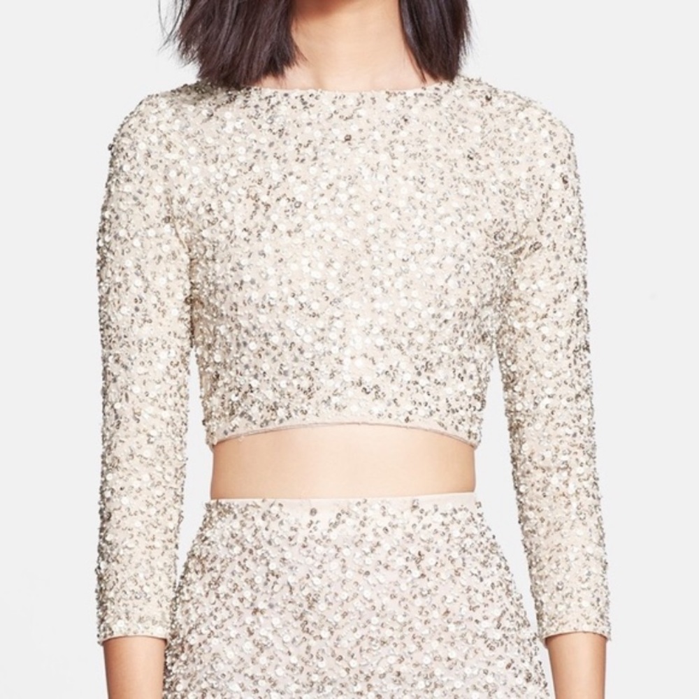 Alice and Olivia NWT cream sequins mesh top